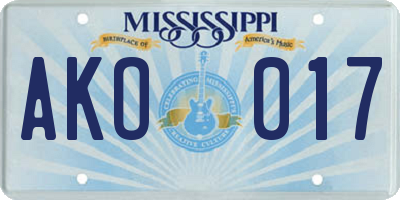 MS license plate AKO017