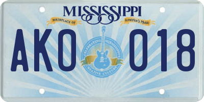 MS license plate AKO018