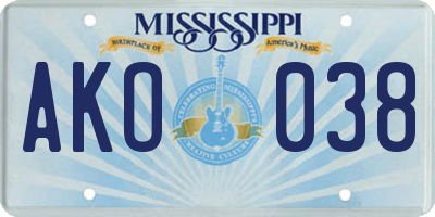 MS license plate AKO038
