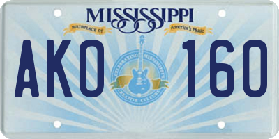 MS license plate AKO160