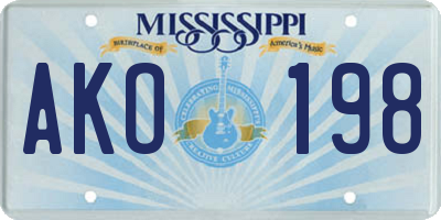 MS license plate AKO198