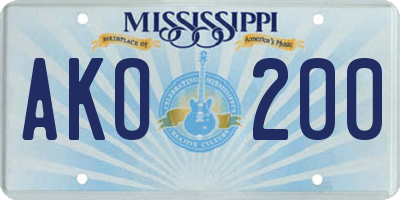 MS license plate AKO200