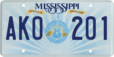 MS license plate AKO201