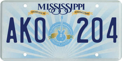 MS license plate AKO204