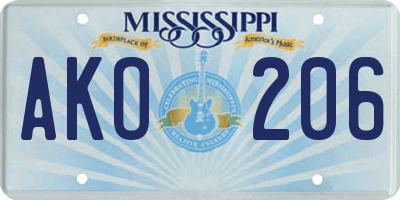 MS license plate AKO206