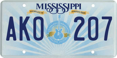 MS license plate AKO207