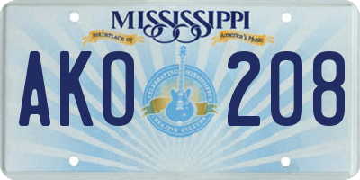 MS license plate AKO208