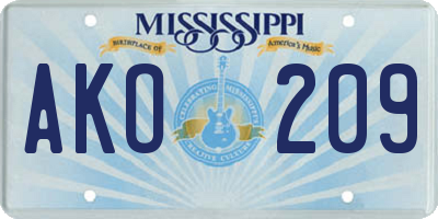 MS license plate AKO209
