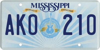 MS license plate AKO210