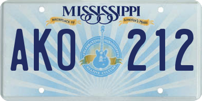 MS license plate AKO212