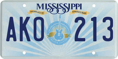 MS license plate AKO213