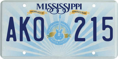 MS license plate AKO215