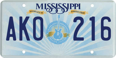 MS license plate AKO216