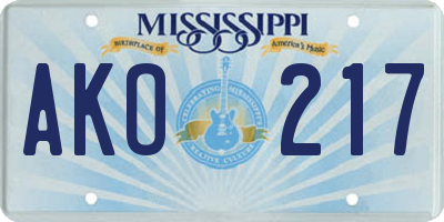 MS license plate AKO217