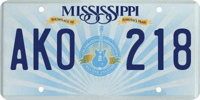 MS license plate AKO218
