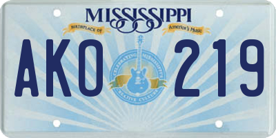 MS license plate AKO219