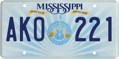 MS license plate AKO221