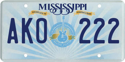 MS license plate AKO222