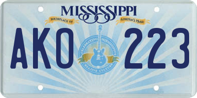 MS license plate AKO223
