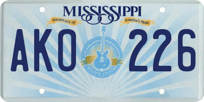 MS license plate AKO226