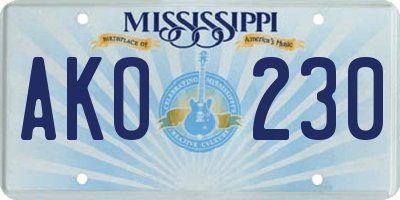 MS license plate AKO230