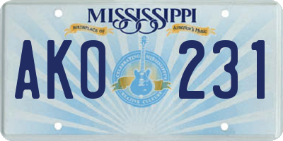 MS license plate AKO231