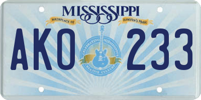MS license plate AKO233
