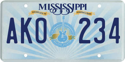 MS license plate AKO234