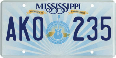 MS license plate AKO235