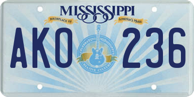 MS license plate AKO236