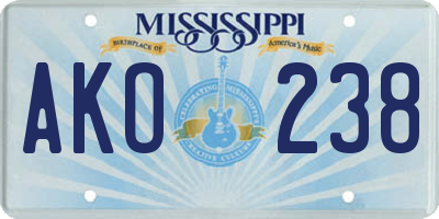 MS license plate AKO238