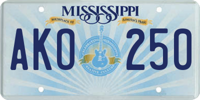 MS license plate AKO250