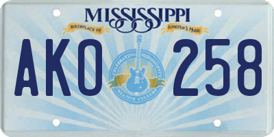 MS license plate AKO258
