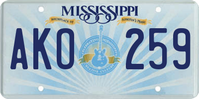 MS license plate AKO259