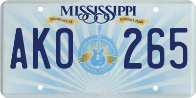MS license plate AKO265