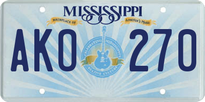 MS license plate AKO270