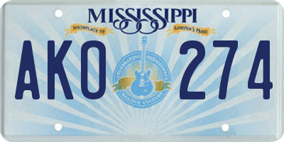 MS license plate AKO274