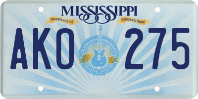 MS license plate AKO275