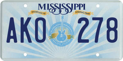 MS license plate AKO278