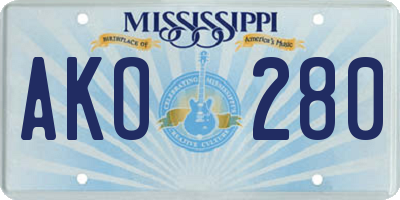 MS license plate AKO280