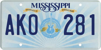MS license plate AKO281