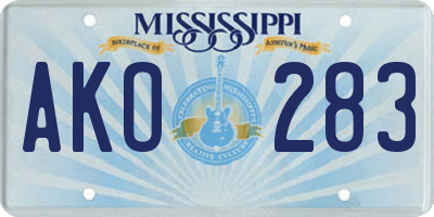 MS license plate AKO283