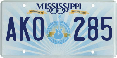 MS license plate AKO285