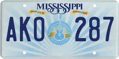 MS license plate AKO287