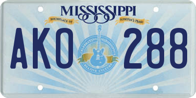 MS license plate AKO288