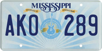 MS license plate AKO289