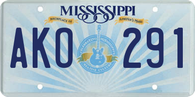 MS license plate AKO291