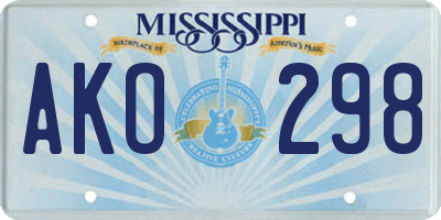 MS license plate AKO298