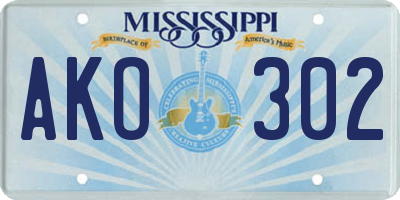 MS license plate AKO302