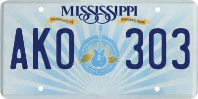 MS license plate AKO303